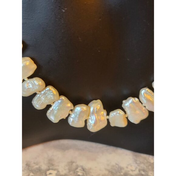 Biwa Pearl Necklace Sterling Silver Leaf & Vine Toggle Clasp 18" - Picture 9 of 12